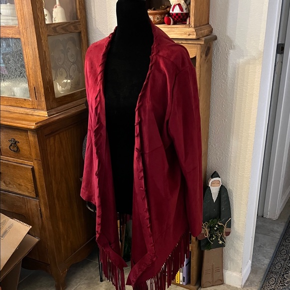 Calessa Jackets & Blazers - Elegant Burgundy Fringed Women's Cape. Medium